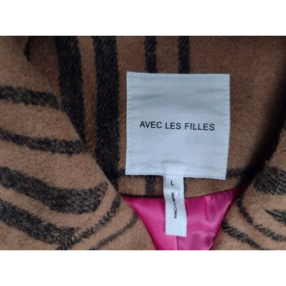 Avec Les Filles Plaid Double Breasted Coat Windowpane Tan and Black Size Large - Picture 8 of 11